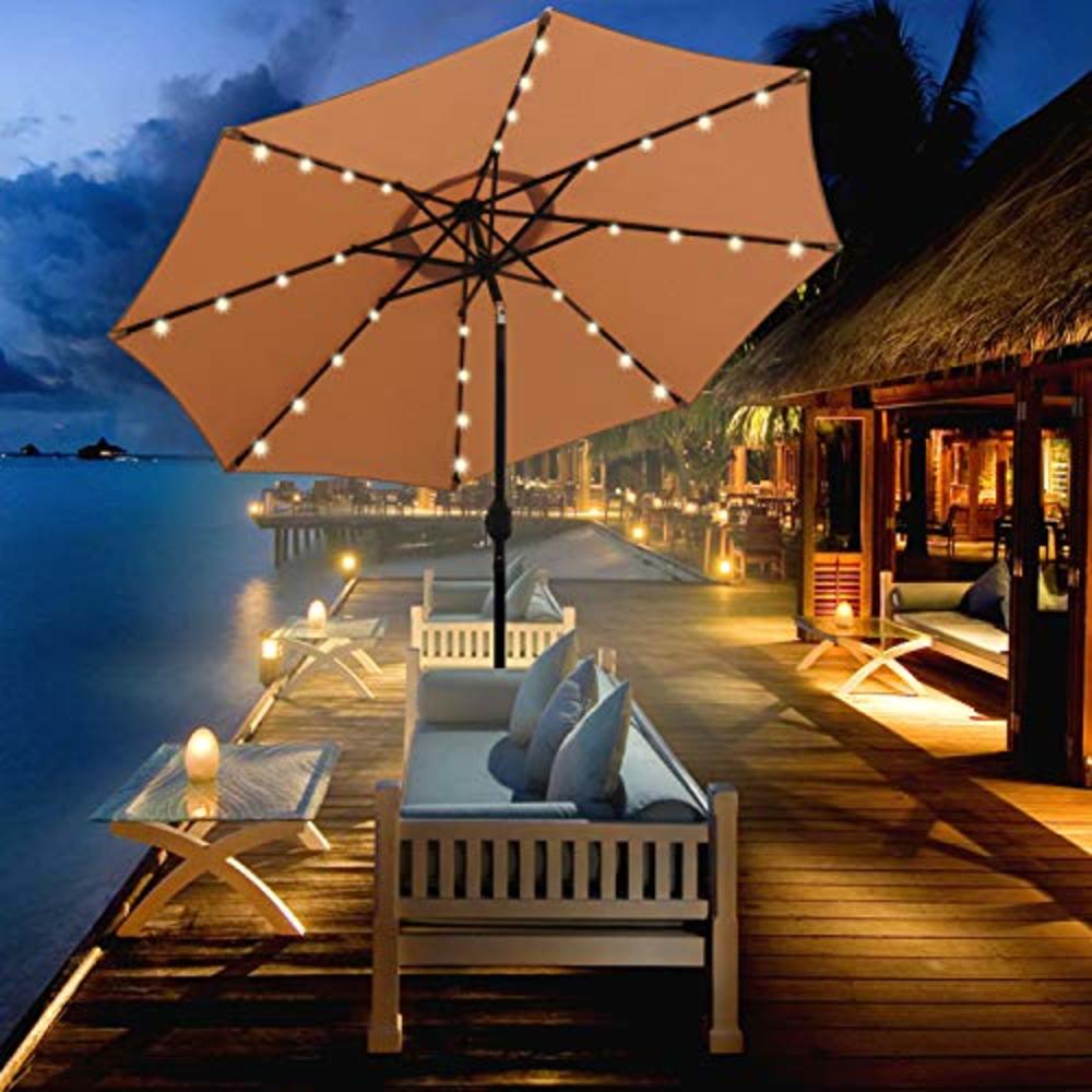 Blissun 9 ft Solar Umbrella, 32 LED Lighted Patio Umbrella, Table Market Umbrella, Outdoor Umbrella for Garden, Deck, Backyard,