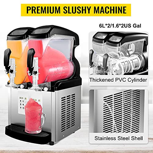 VBENLEM 110V 2 in 1 Commercial Slushy Machine 2x6L Temperature -10? to 5? Soft Ice Cream Maker 1300W LED Display Automatic Clean