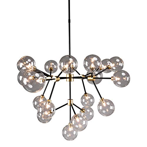 Benjara 20 Light Two Tone Glass and Metal Chandelier, Black and Gold