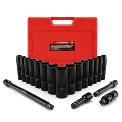 CASOMAN Complete 1/2-Inch Drive Deep Impact Socket Set, Metric, CR-V,10-24mm, 6 Point, 19-Piece Sockets Set with Extension