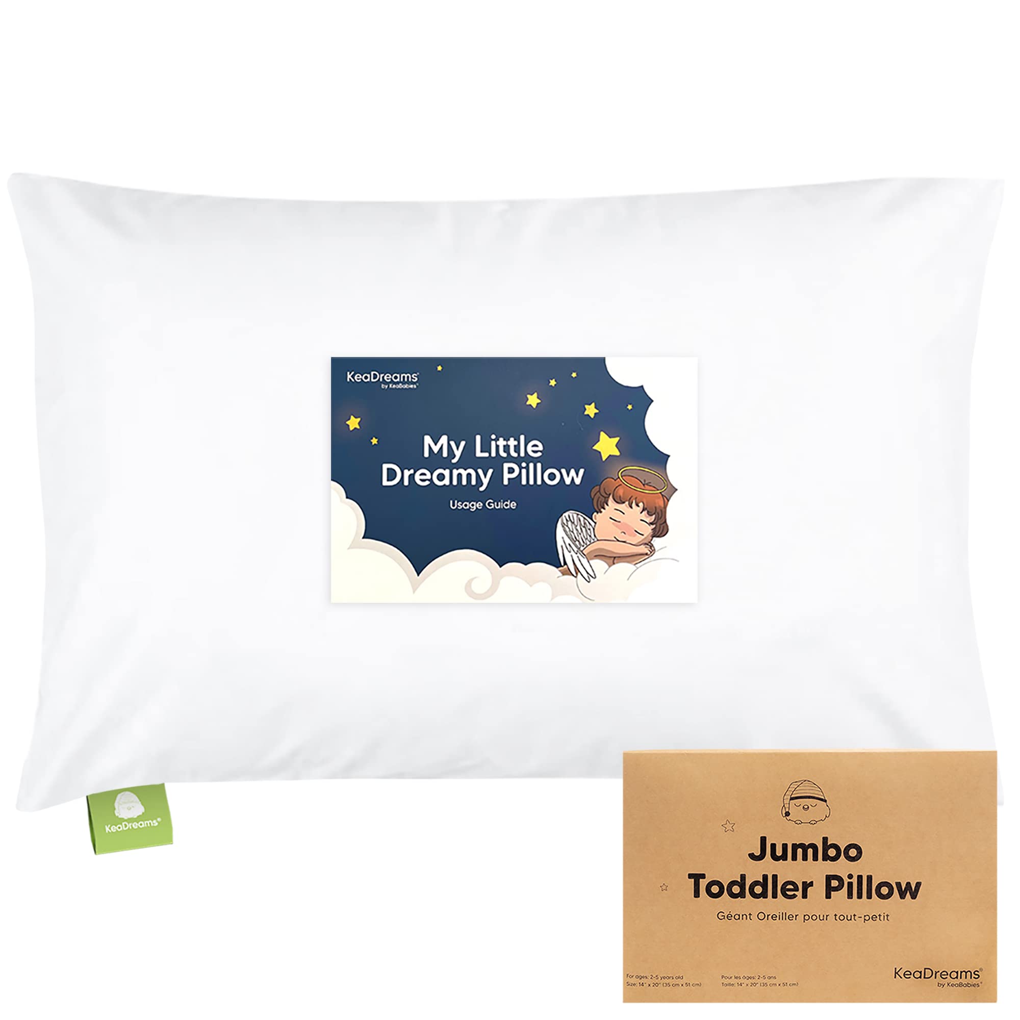 KeaBabies Toddler Pillow with Pillowcase, Jumbo 14X20 - Soft Organic cotton Toddler Pillows for Sleeping - Machine Washable crib Pillow -