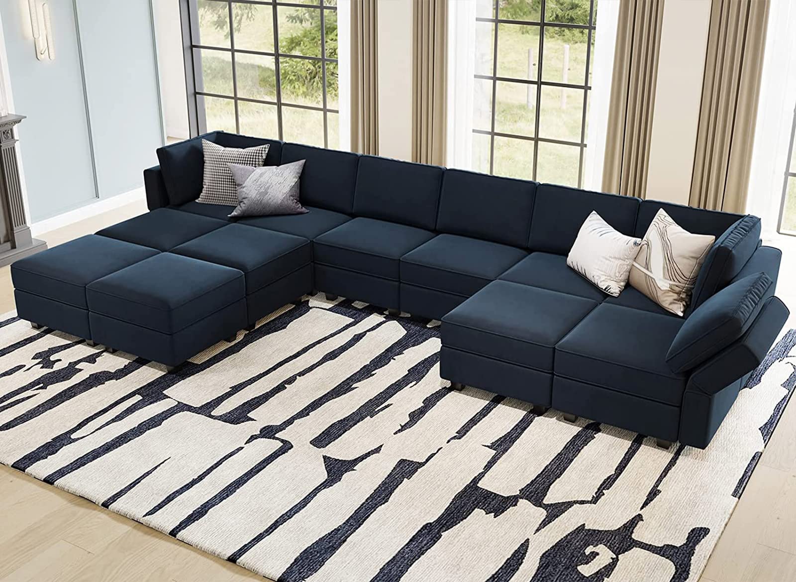 Belffin Oversized Modular Sectional Sofa U Shaped Sectional couch with Reversible Double chaises Velvet Modular Sectional Sleepe