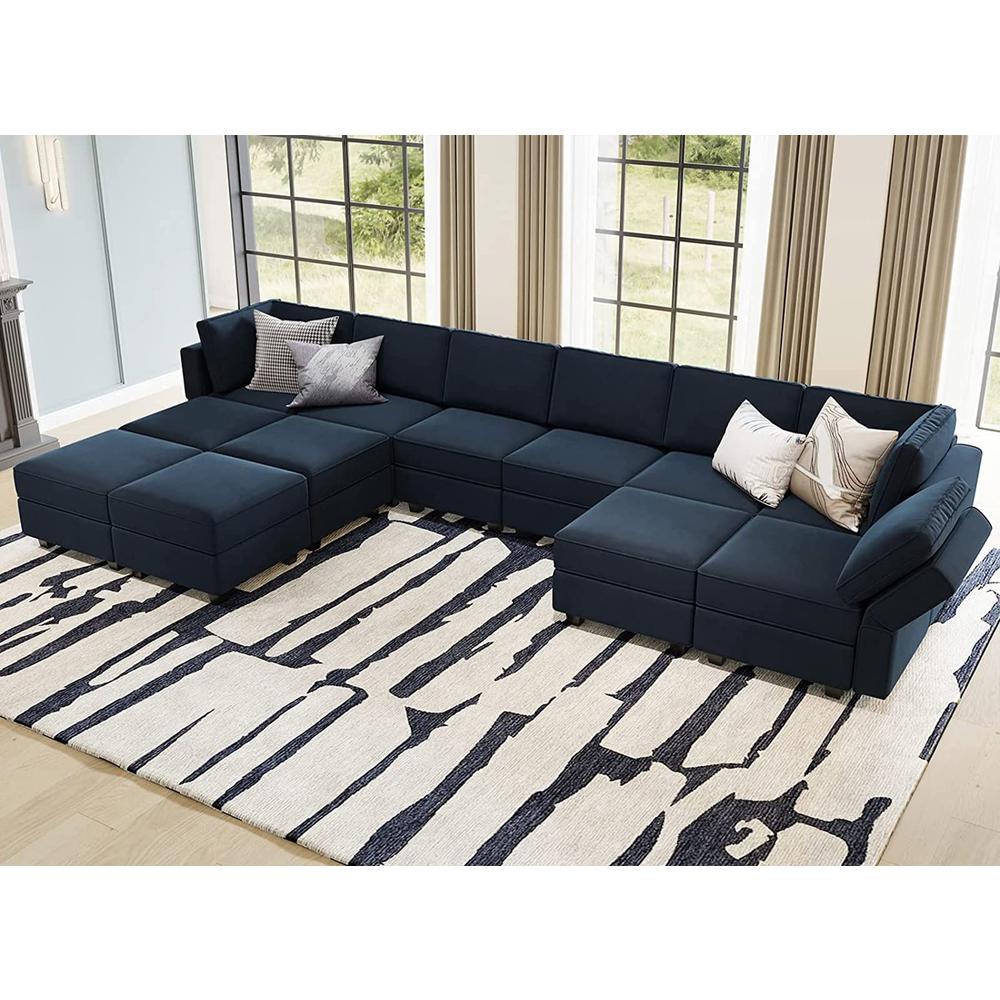 Belffin Oversized Modular Sectional U Shaped Couch With Reversible Double Chaises Velvet Sleeper Sofa With Storage Blue