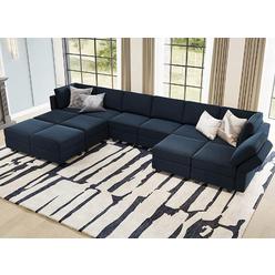 Belffin Oversized Modular Sectional Sofa U Shaped Sectional couch with Reversible Double chaises Velvet Modular Sectional Sleepe