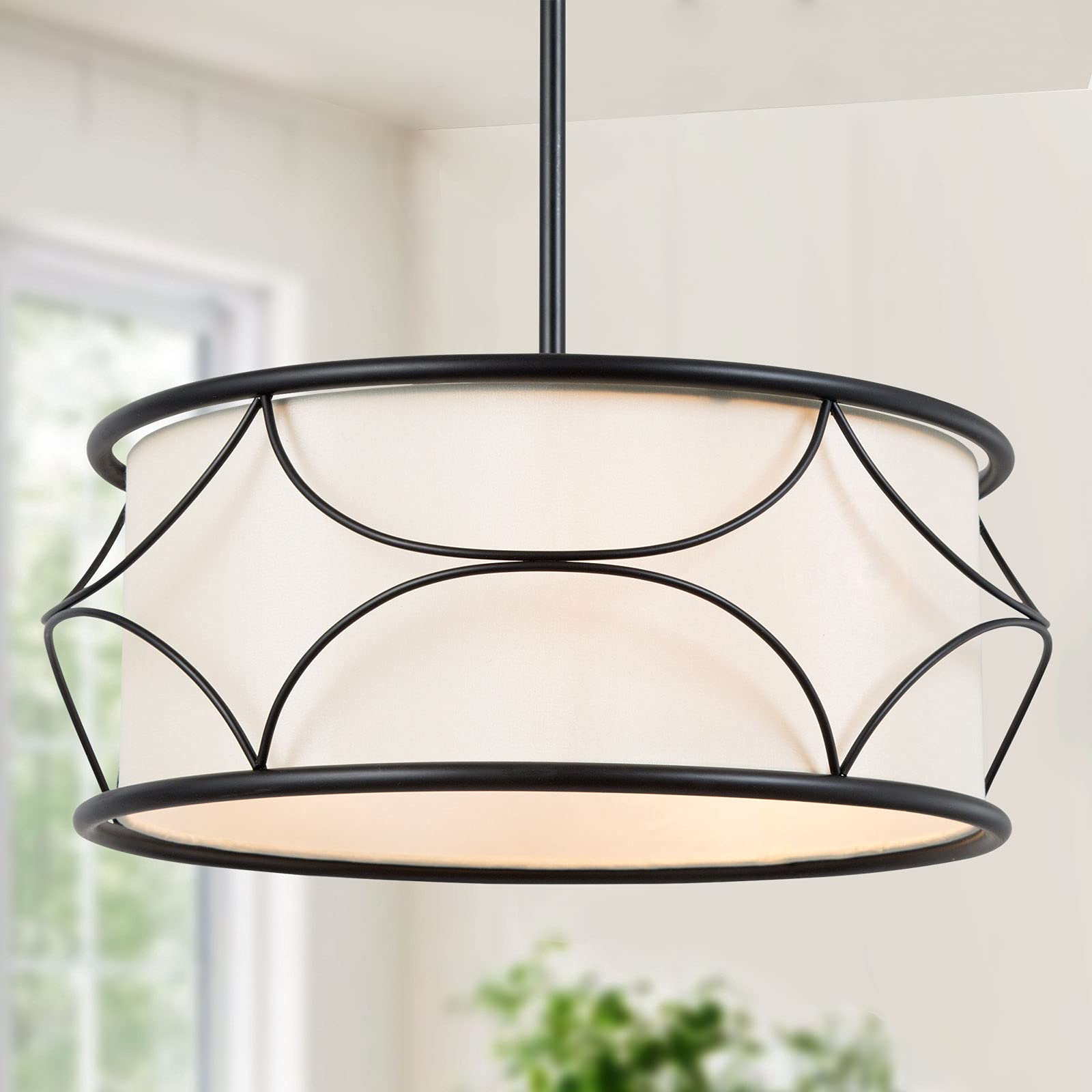 Savonnerie Modern Drum Lighting chandelier, Dining Room chandeliers, 3-Light Pendant Light Fixtures with Fabric Shade for Kitchen Island, 1