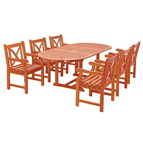 Vifah Malibu Outdoor 7-Piece Wood Patio Dining Set with Extension Table