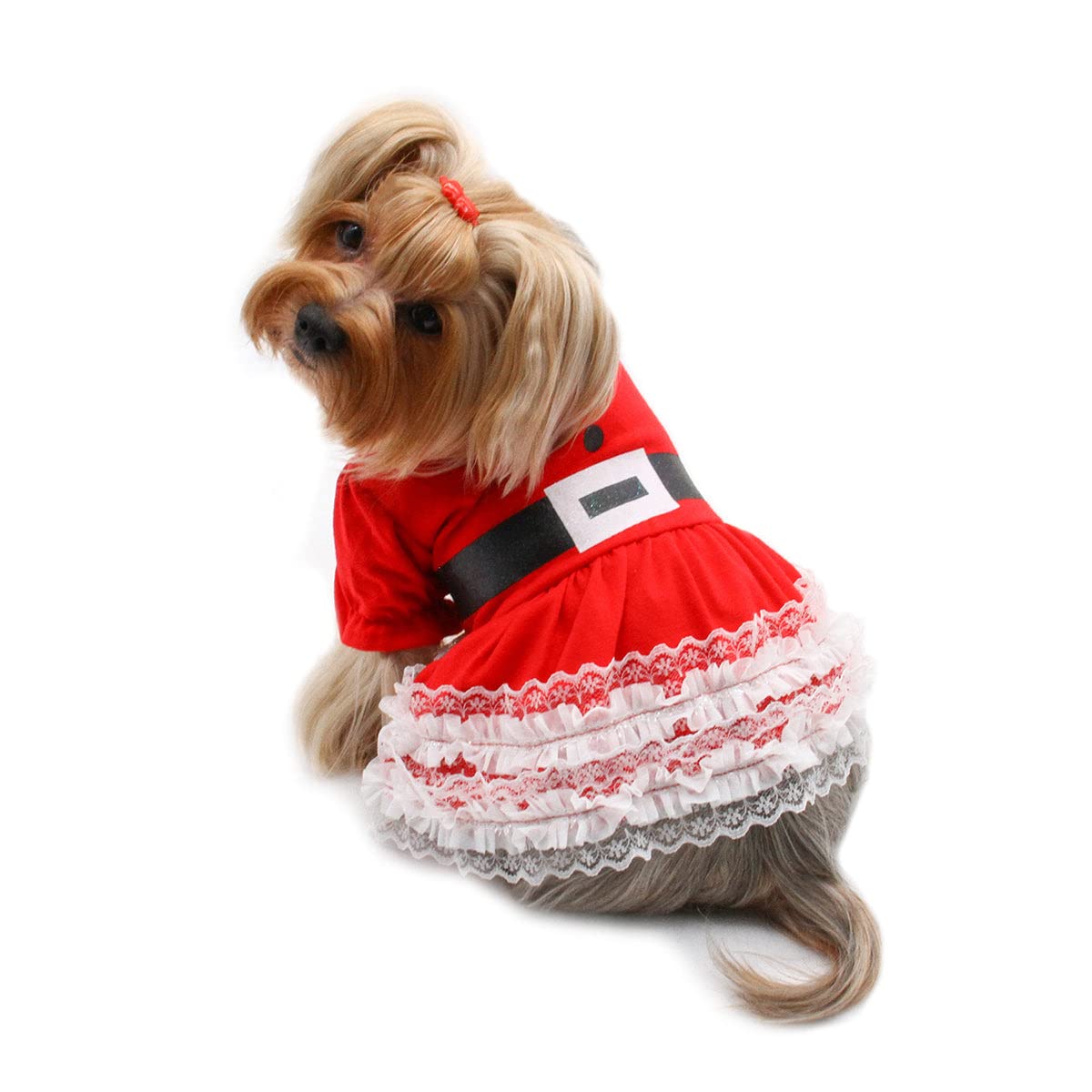 Klippo DogPuppy Lace Ruffles Puffy Sleeves christmas Dress for Small Dogs (XS)