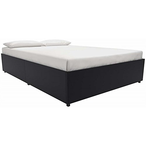 Dorel DHP Maven Upholstered Platform Bed for Raised Mattress Support with Underbed Storage Drawers No Box Spring Needed Queen Black Fa