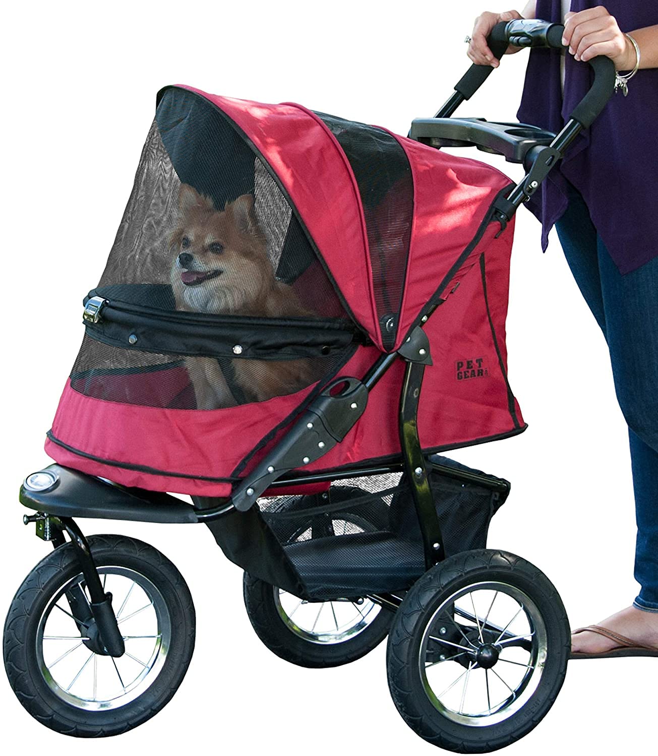 Pet gear No-Zip AT3 Pet Stroller for catsDogs Zipperless Entry Easy One-Hand Fold Jogging Tires Removable Liner cup Holder + Sto