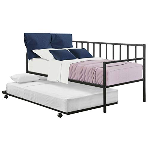 Walomes Twin Trundle DayBed w 4 casters Mattress Platform Bed Sofa DayBed Living Room