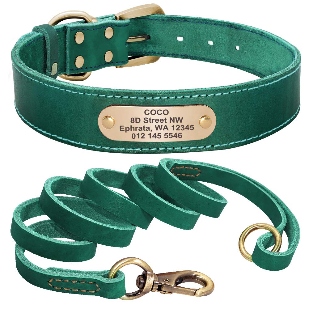 AMOIZH Dog collar custom Leather Dog collar Leash Set customized Pet collar Leash Free Engraved Nameplate For Small Medium Large Dogs g