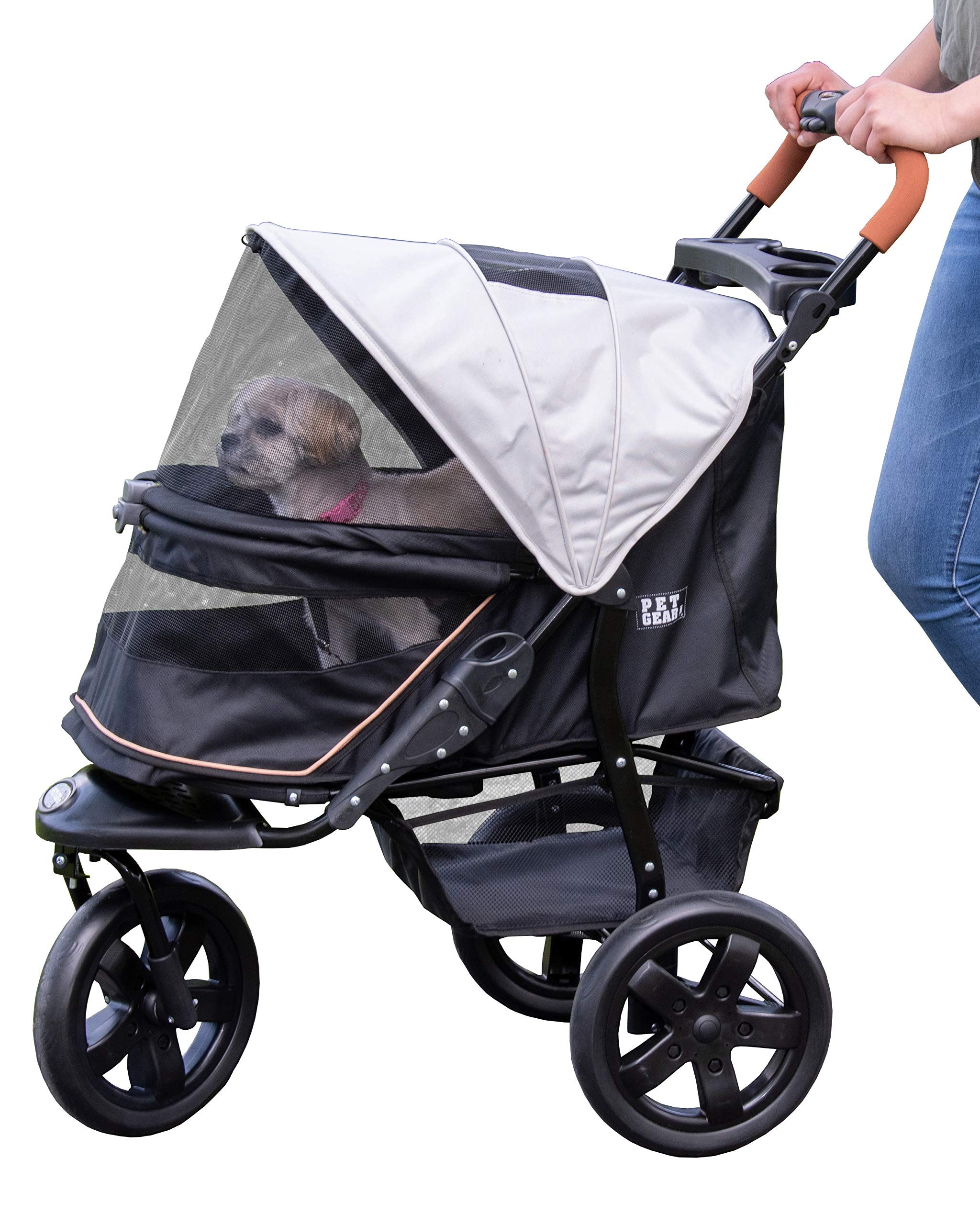 Pet gear No-Zip AT3 Pet Stroller for catsDogs Zipperless Entry Easy One-Hand Fold Jogging Tires Removable Liner cup Holder + Sto