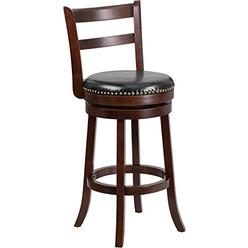 StarSun Depot 30 High cappuccino Wood Barstool with Single Slat Ladder Back and Black Leather Swivel Seat 18 W x 20 D x 43 H