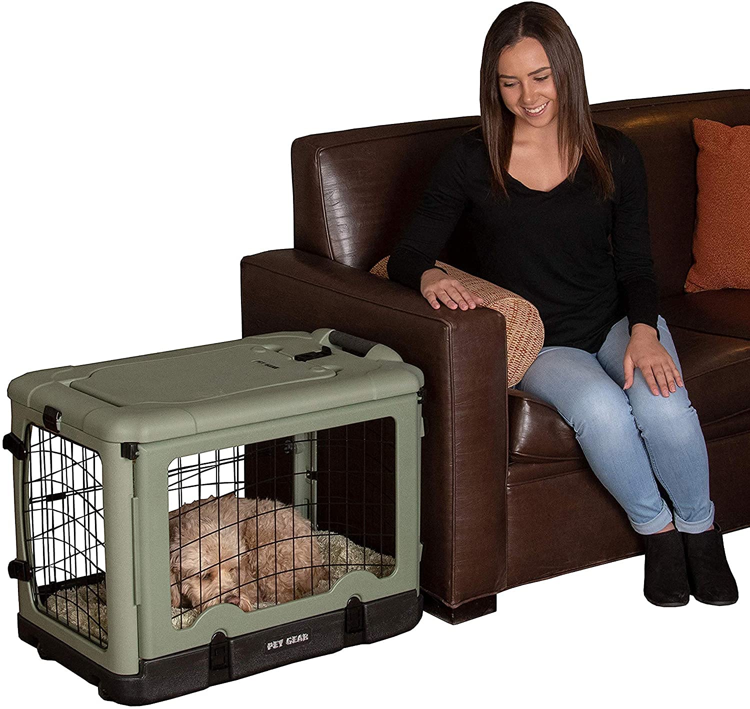 Pet gear AThe Other DoorA 4 Door Steel crate for Dogscats with garage-Style Door Includes Plush Bed + Travel Bag No Tools Requir