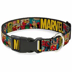 Buckle-Down Dog collar Plastic clip Marvel Retro comic Panels Black Yellow 13 To 18 1.5 Wide