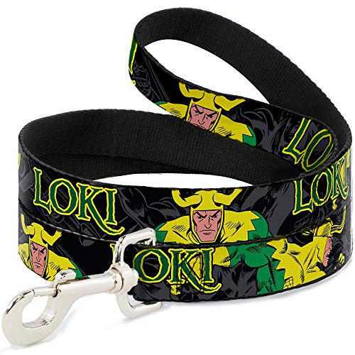Buckle-Down Dog Leash Loki in Action Black gray Yellow green 6 Feet Long 1.0 Inch Wide Multicolor DL-6FT-WAV028