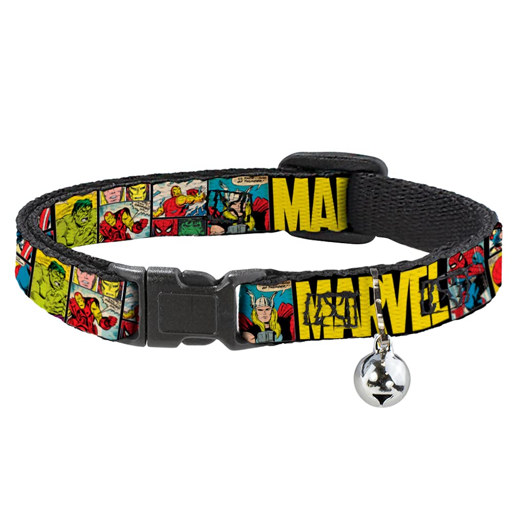 Buckle-Down cat collar Breakaway Marvel Retro comic Panels Black Yellow 8 to 12 Inches 0.5 Inch Wide