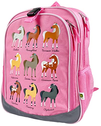 John Deere Pink girls 9 Horse Breeds Bookbag Backpack
