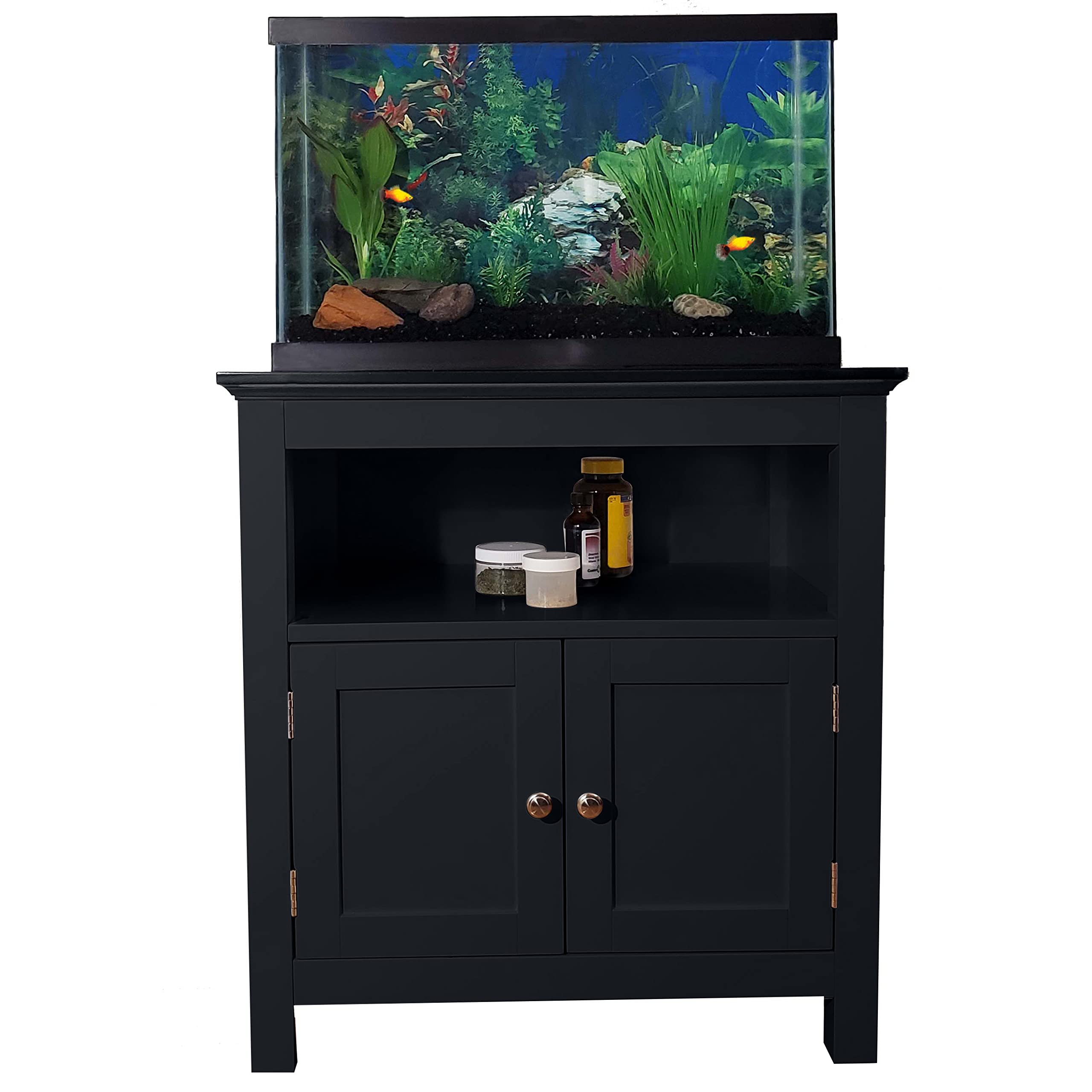 Finomenal Aquarium Stand with Solid Wood Frame and no Flimsy Particle Board. Supports up to 20 gallon Aquarium Stand. great for 