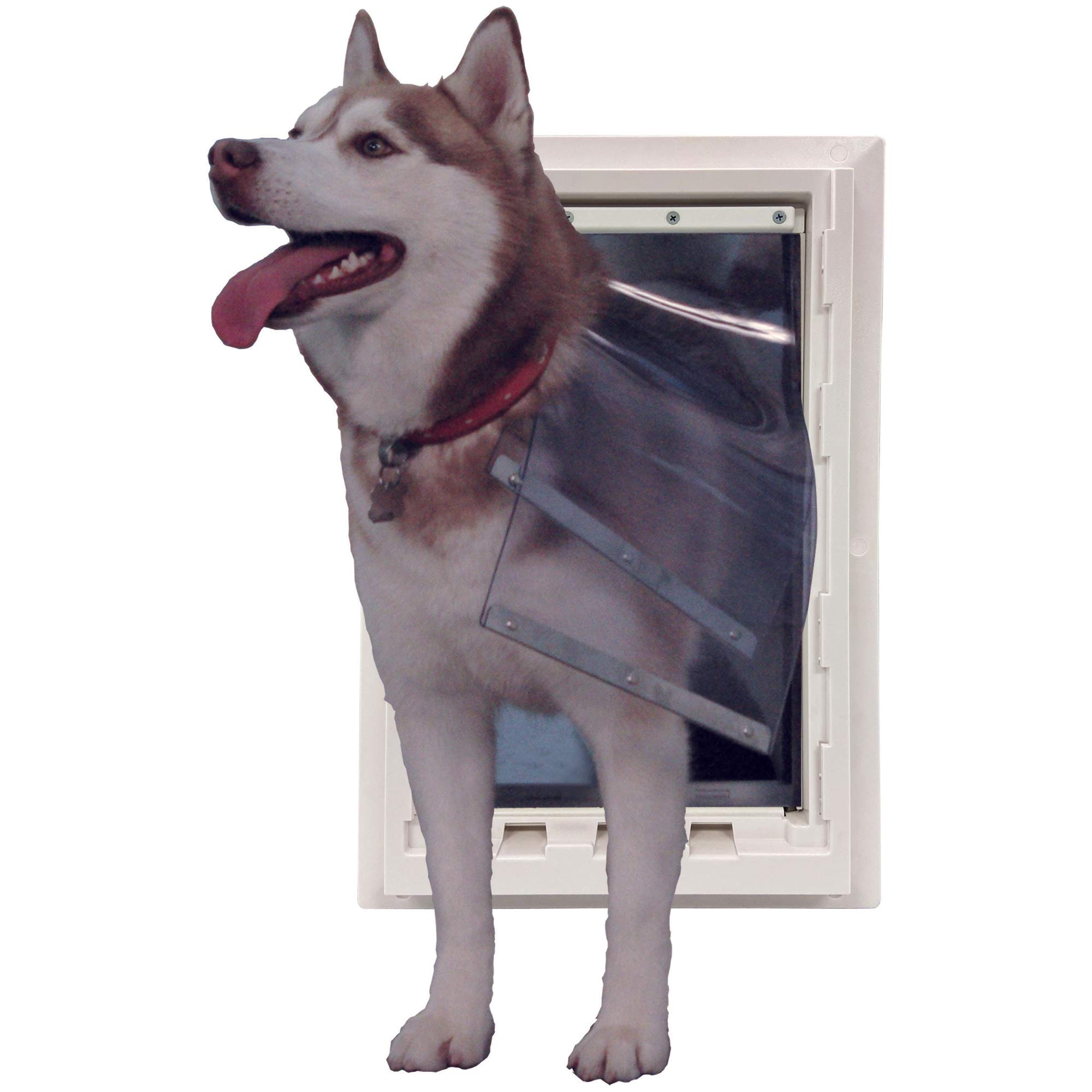 IDEAL PET PRODUCTS S Ideal Pet Products Wall Entry Pet Door Double Flap for Walls with Built-in Telescoping Tunnel and Lock-Out Slide Extra Large Whi