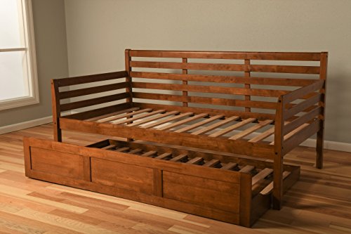 St Paul Furniture Daybed Frame Twin choice to add Trundle Medium Brown Wood Finish Includes Solid Wooden Slats Lounger Best Futo