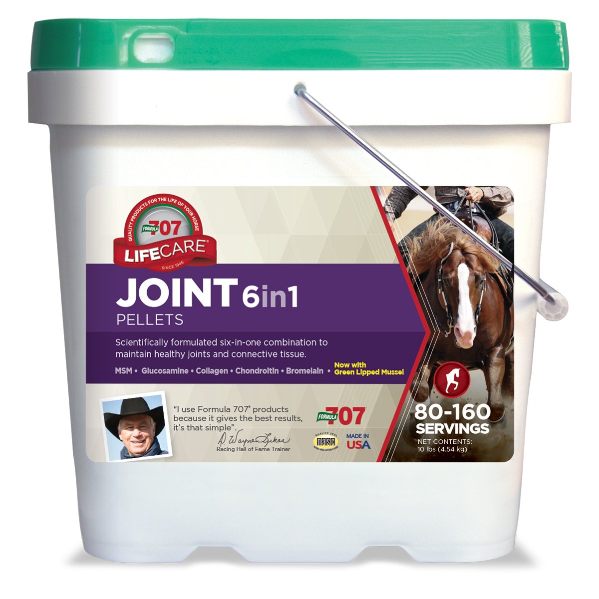 Formula 707 Joint 6in1 Equine Supplement 10LB Bucket- Support for Joint Integrity and Inflammatory Response in Horses - green-Li