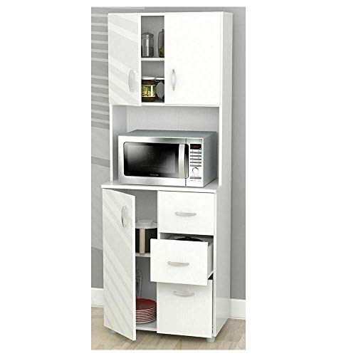 Thaweesuk 1 White Tall Kitchen Microwave Cart Utility Cabinet Storage Cupboard Pantry Laundry Closet Organizer Shelf
