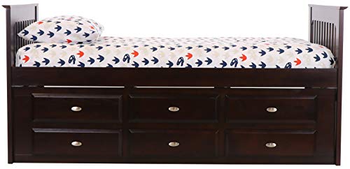 Discovery World Furniture Twin Rake Bed with 12 Drawers Espresso