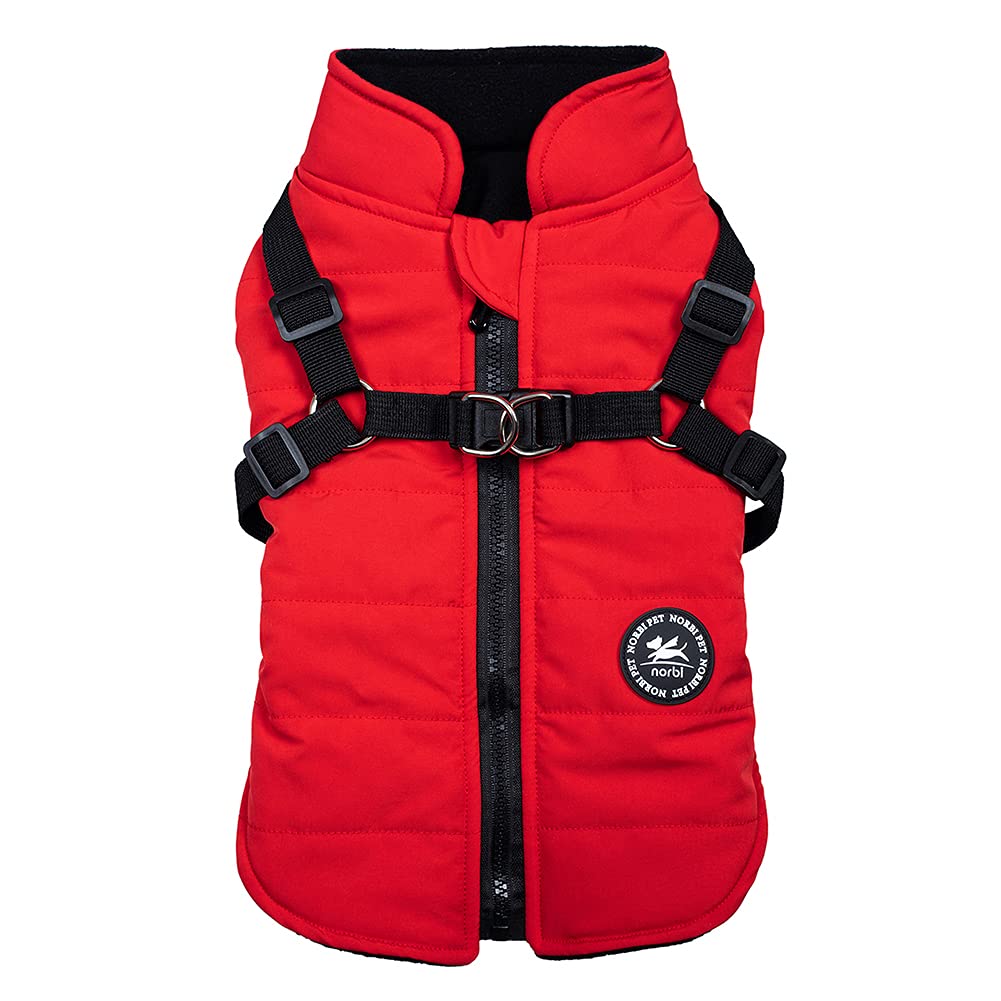 Norbi Pet Warm Jacket Small Dog Vest Harness Puppy Winter 2 in 1 Outfit cold Weather coat (M Red)