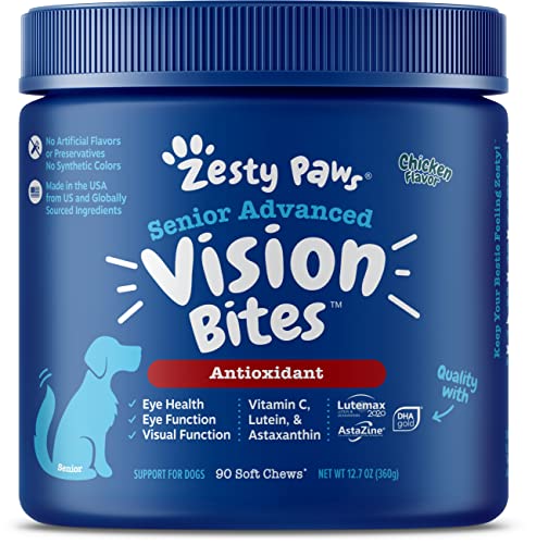 Zesty Paws Eye Supplement for Dogs - Vision Support with Lutein + Vitamin C & Astaxanthin Antioxidants - Dog Vitamins for Eyes +