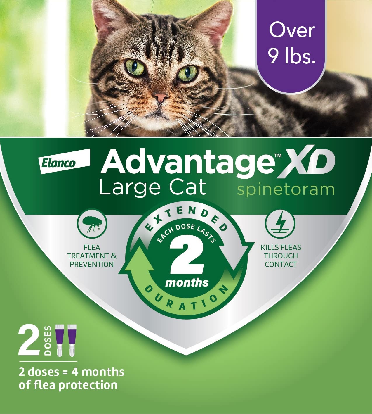 Advantage XD Long-Lasting Flea Prevention & Treatment for Large cats (Over 9 lbs) 2 Doses (4-Month coverage) (cA4242012AM)
