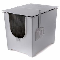 modkat flip litter box includes scoop and reusable liner - gray