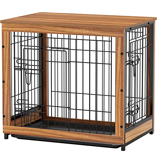 Image showcasing Piskyet Wooden Dog crate Furniture Dog crate End Table with Slide Tray ...
