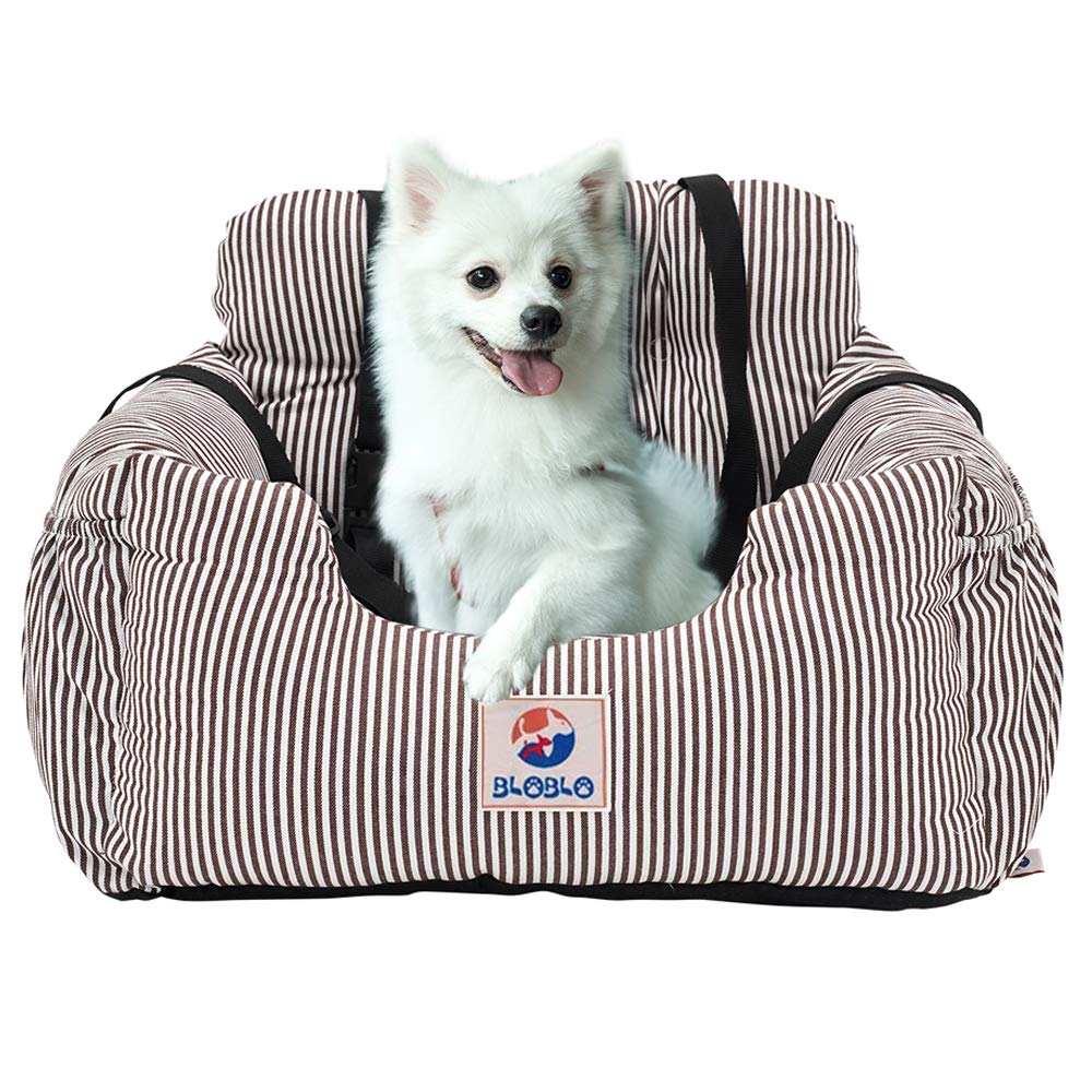 BLOBLO Dog car Seat Pet Booster Seat Pet Travel Safety car Seat Dog Bed for car with Storage Pocket (coffee Stripe)
