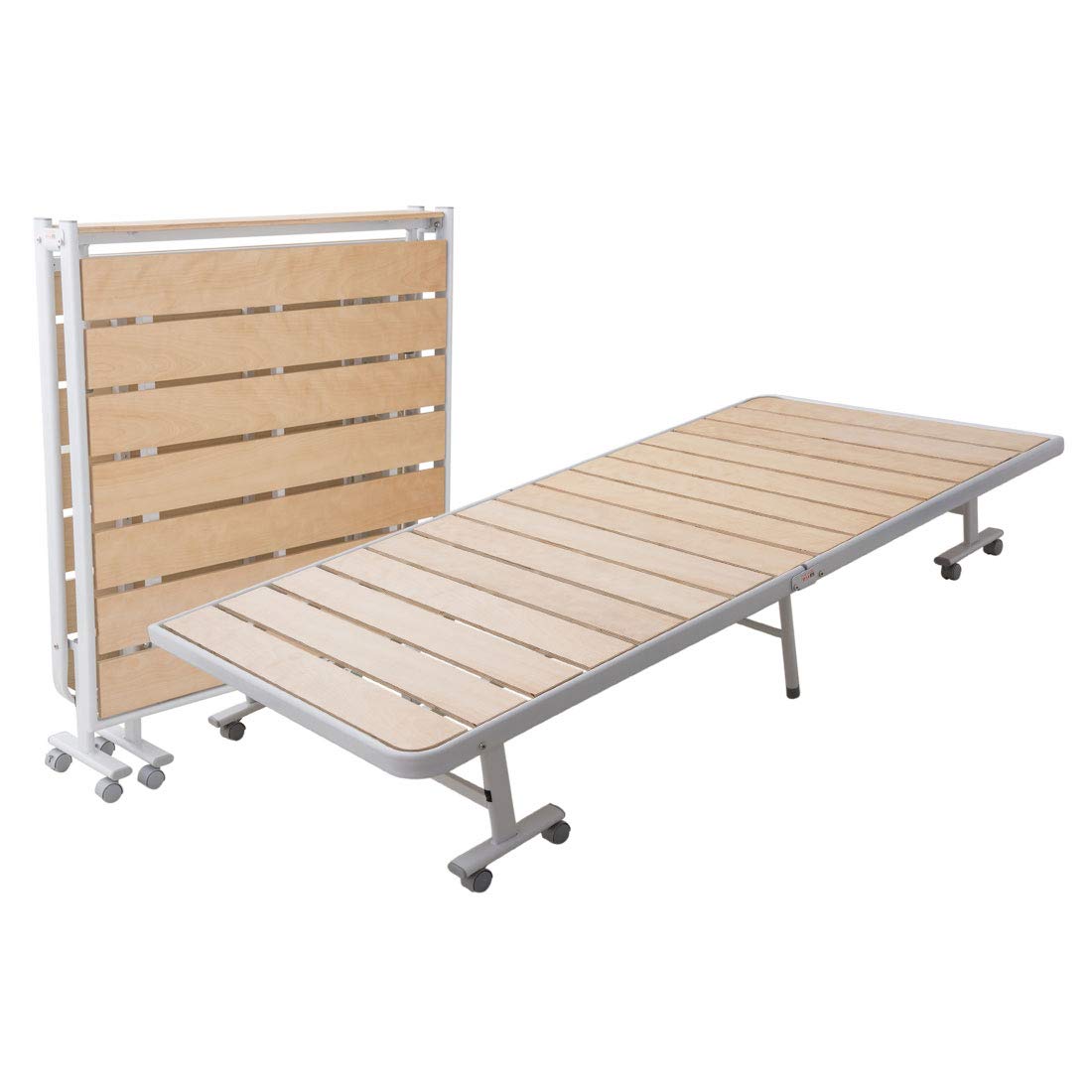 EMOOR Wood Slatted Folding Rollaway Platform Bed SUNOKO-MEHOL Twin (39x79in) for Japanese Futon Mattress (Ash) Foldable Sleeping