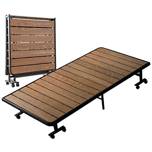 EMOOR Wood Slatted Folding Rollaway Platform Bed SUNOKO-MEHOL Twin (39x79in) for Japanese Futon Mattress (Walnut) Foldable Sleep