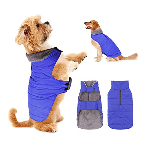 PPET Dog cold Weather coats Waterproof Windproof Winter Dog JacketThick Padded Warm coat Vest Blue Snowsuit Warm Dog Apparel for