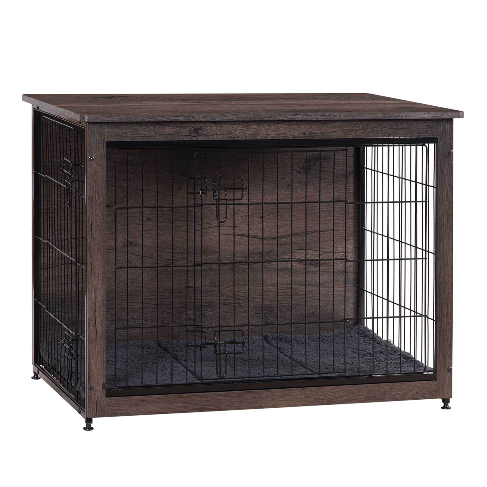 DWANTON Dog crate Furniture with cushion Medium Wooden Dog crate with Double Doors Dog Furniture Indoor Dog Kennel End Table 32.