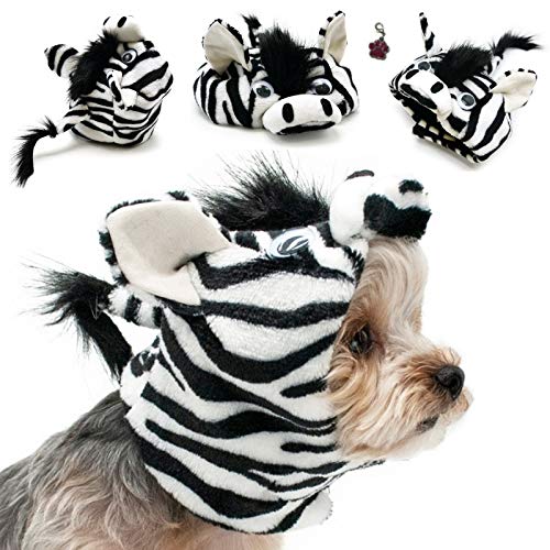 Dogo I Plush Pet costume Hat with clip on charm - Pet costume - Pet Hat - for Dogs - Pet Sizes XS to XL (Zebra S)
