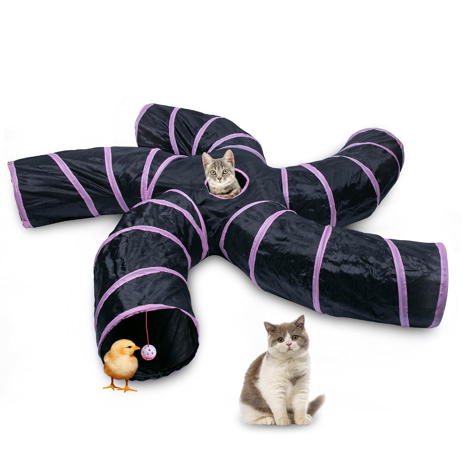 EgETOTA cat Tunnel for Indoor cats Large with Play Ball S-Shape 5 Way collapsible Interactive Peek Hole Pet Tube Toys Puppy Kitt