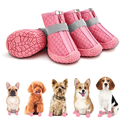 JZXOIVA Dog Shoes for Small Dogs Boots Waterproof Dog Booties Paw Protector for Outdoor Walking Puppy Shoes with Reflective Strips Rugge
