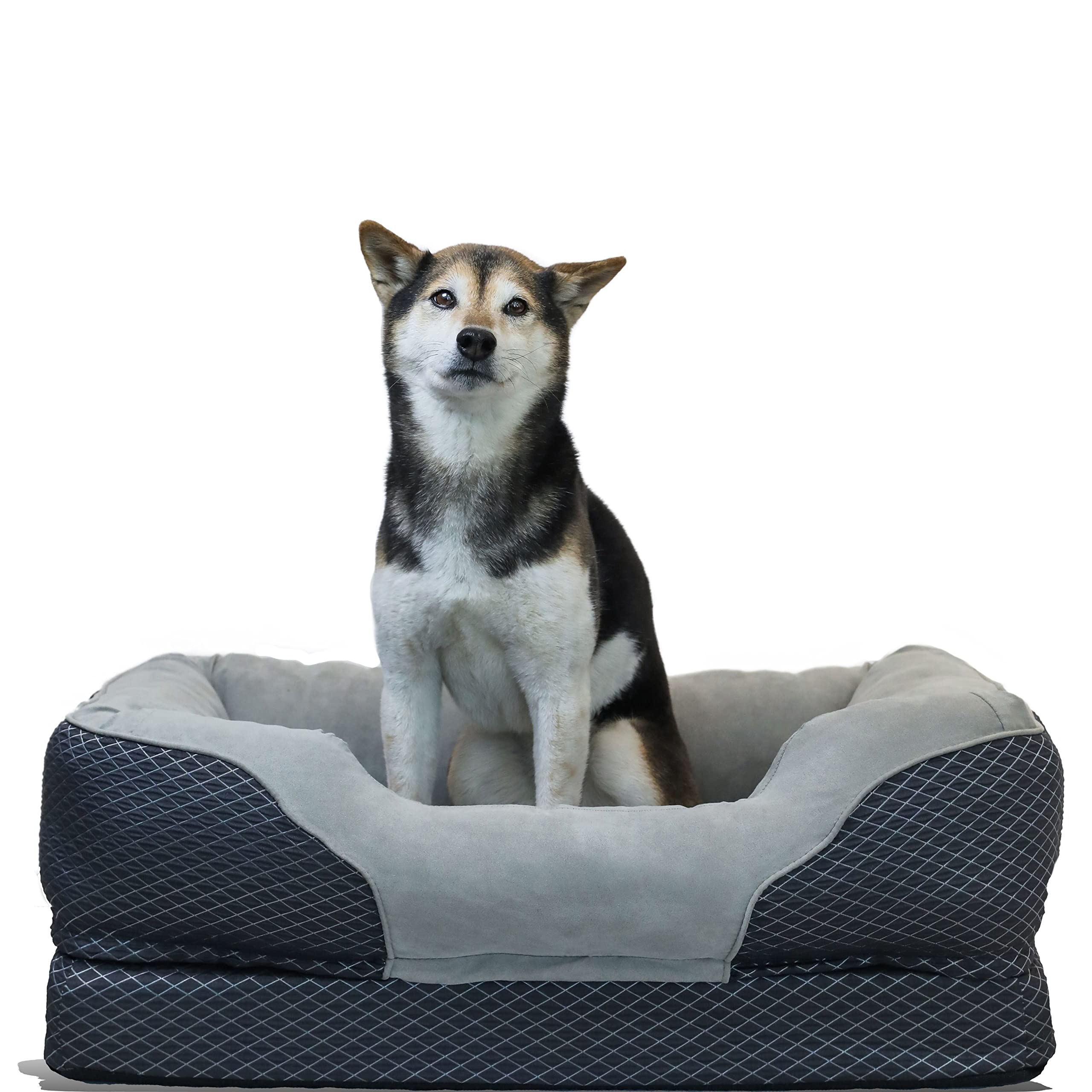 BarksBar Snuggly Sleeper Medium gray Diamond Orthopedic Dog Bed with Solid Orthopedic Foam Soft cotton Bolster and Ultra Soft Pl