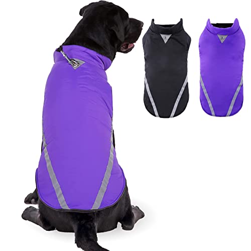 cJcSM Dog Raincoat Dog Hooded Raincoat Puppies Jumpsuit Rain Poncho Dog Rainwear Jacket Warm Fleece Lined Pet Slicker (Purple La