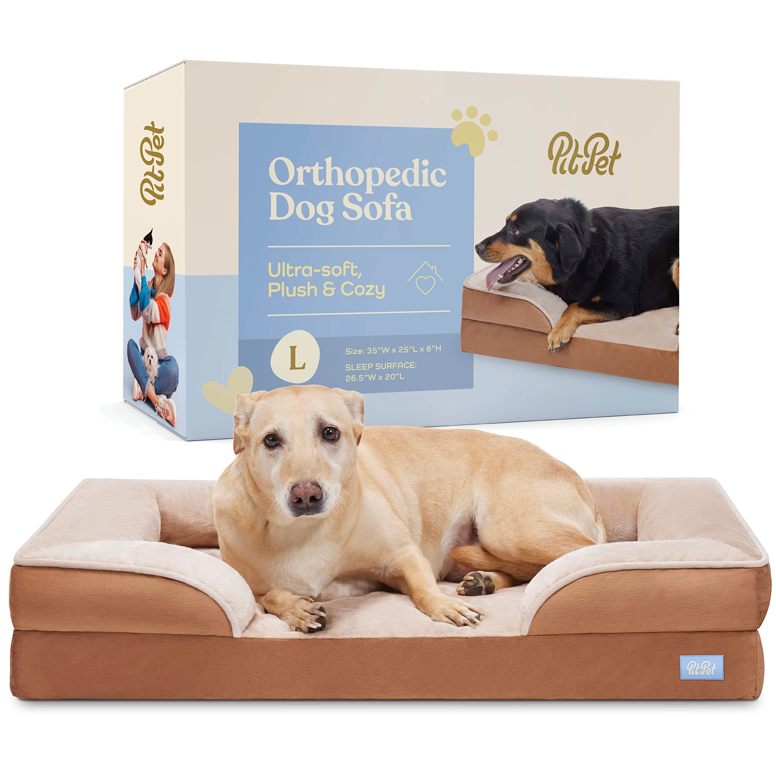 Pitpet Orthopedic Sofa Dog Bed - Ultra comfortable Dog Bed for Large Dogs - Breathable & Waterproof Pet Bed- Egg Foam Sofa Bed with Ext
