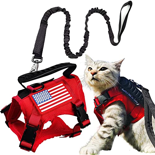 KUCDBUN Tactical cat Harness and Leash for Walking Escape Proof Adjustable Military K9 Pet Vest Harness Easy control for Large cat Puppy