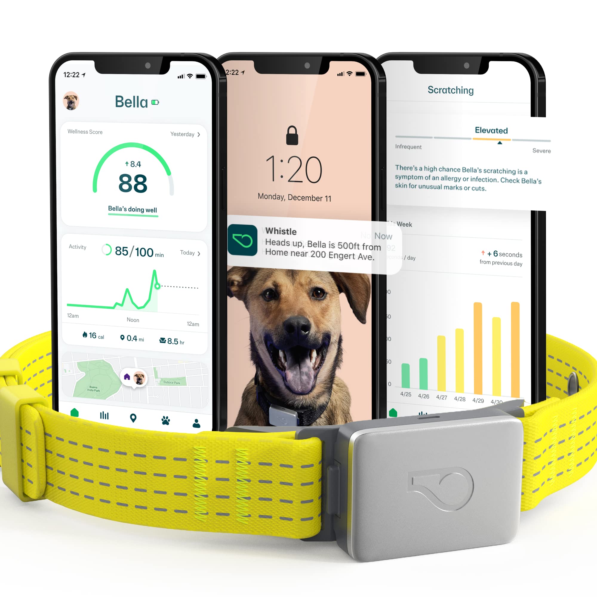 Whistle Switch gPS + Health + Fitness Smart Dog collar 247 Dog gPS Tracker Plus Dog Health & Fitness Monitor Sleek Design Waterp