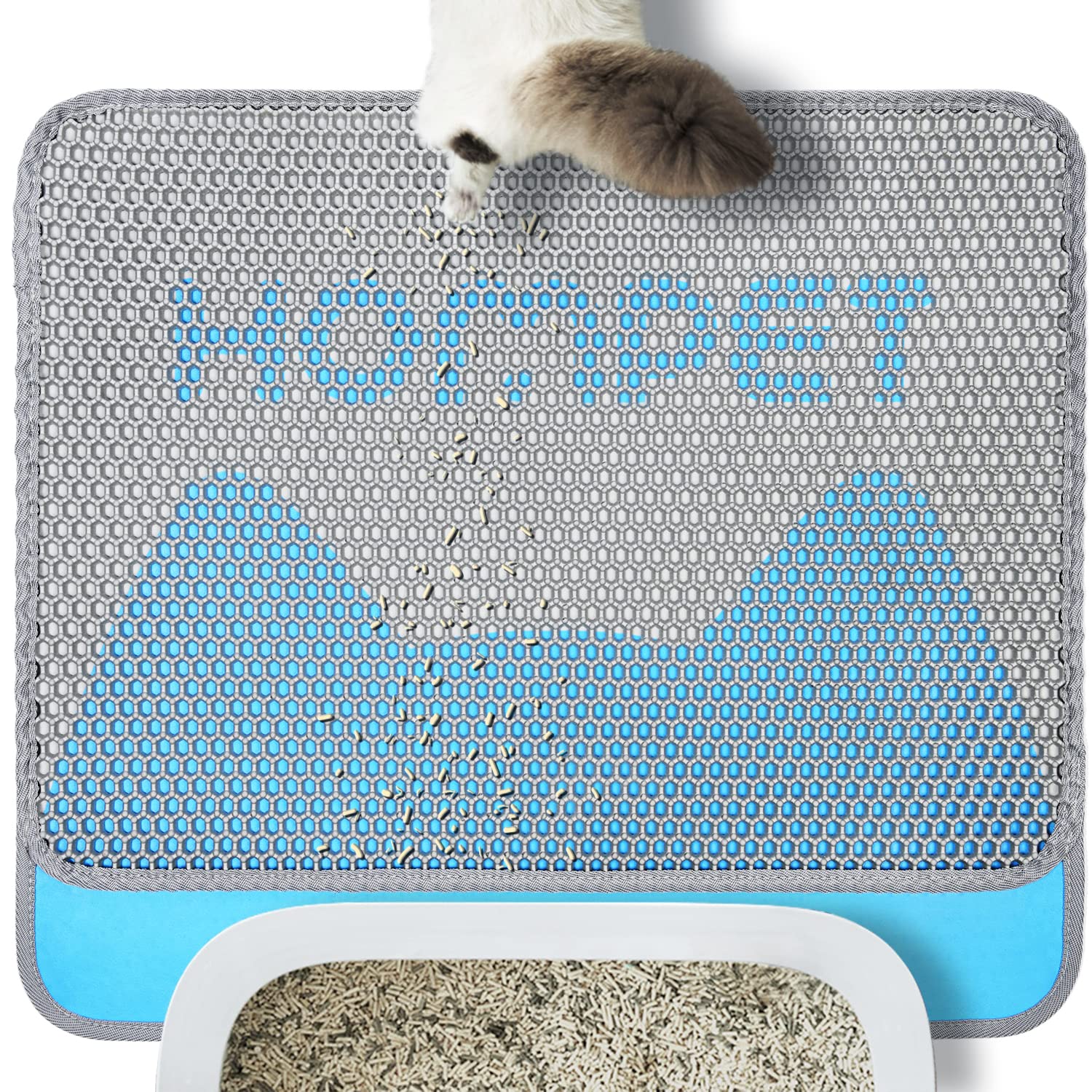 HOMPET Hompet Durable cat Litter Box Mat for floor Extended Blank Holder  Honeycomb Double Layer Sifting Design Easy clean Large Size Ki