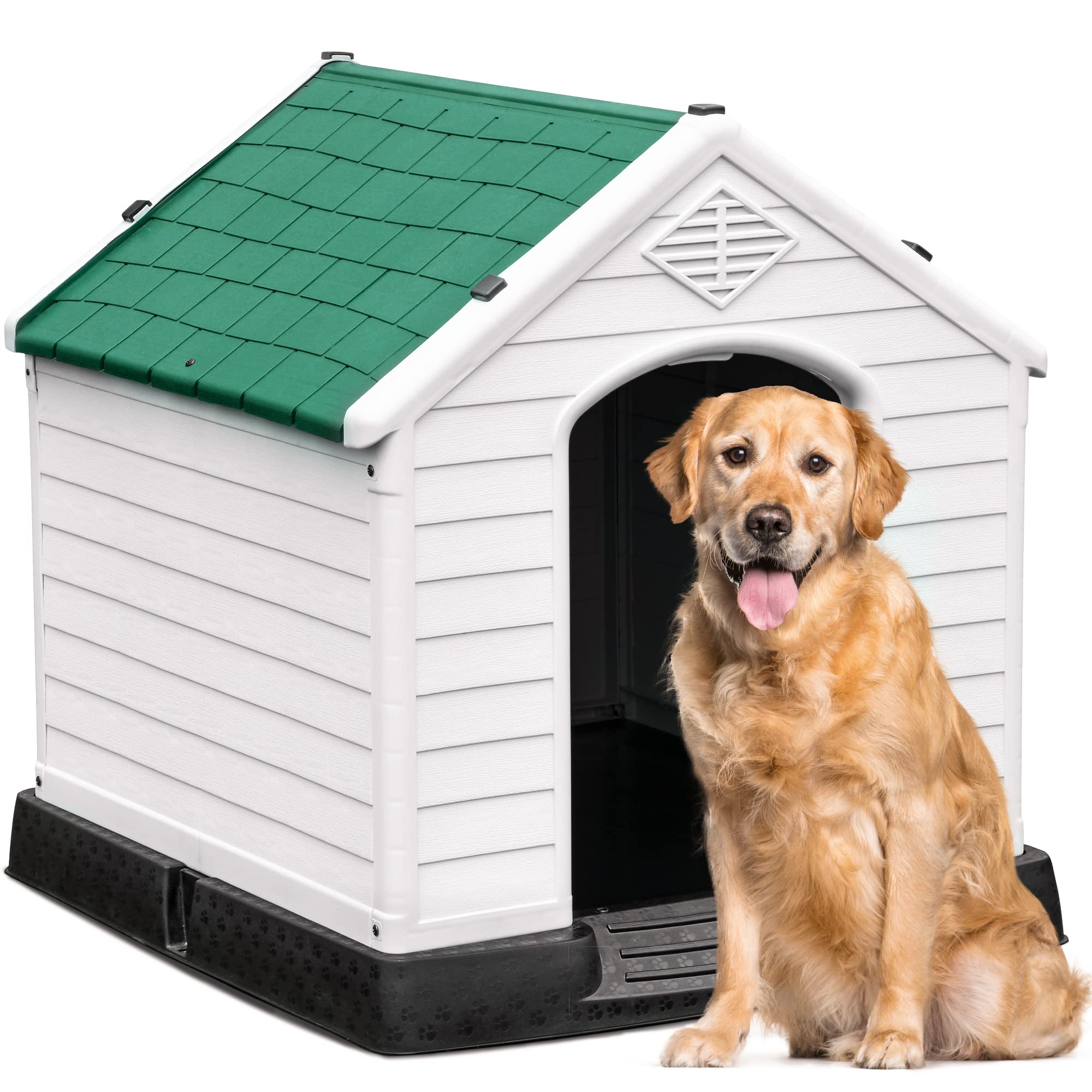 YITAHOME Large Plastic Dog House Outdoor Indoor Insulated Doghouse Puppy Shelter Water Resistant Easy Assembly Sturdy Dog Kennel