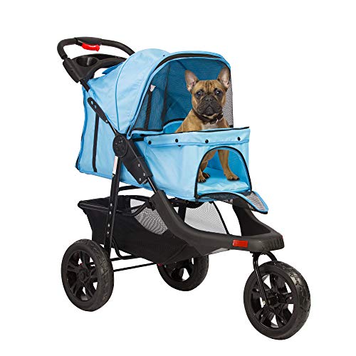 LONABR Folding Dog Stroller Travel cage Stroller for Pet cat Kitten Puppy carriages - Large 3 Wheels Elite Jogger - Single or Mu