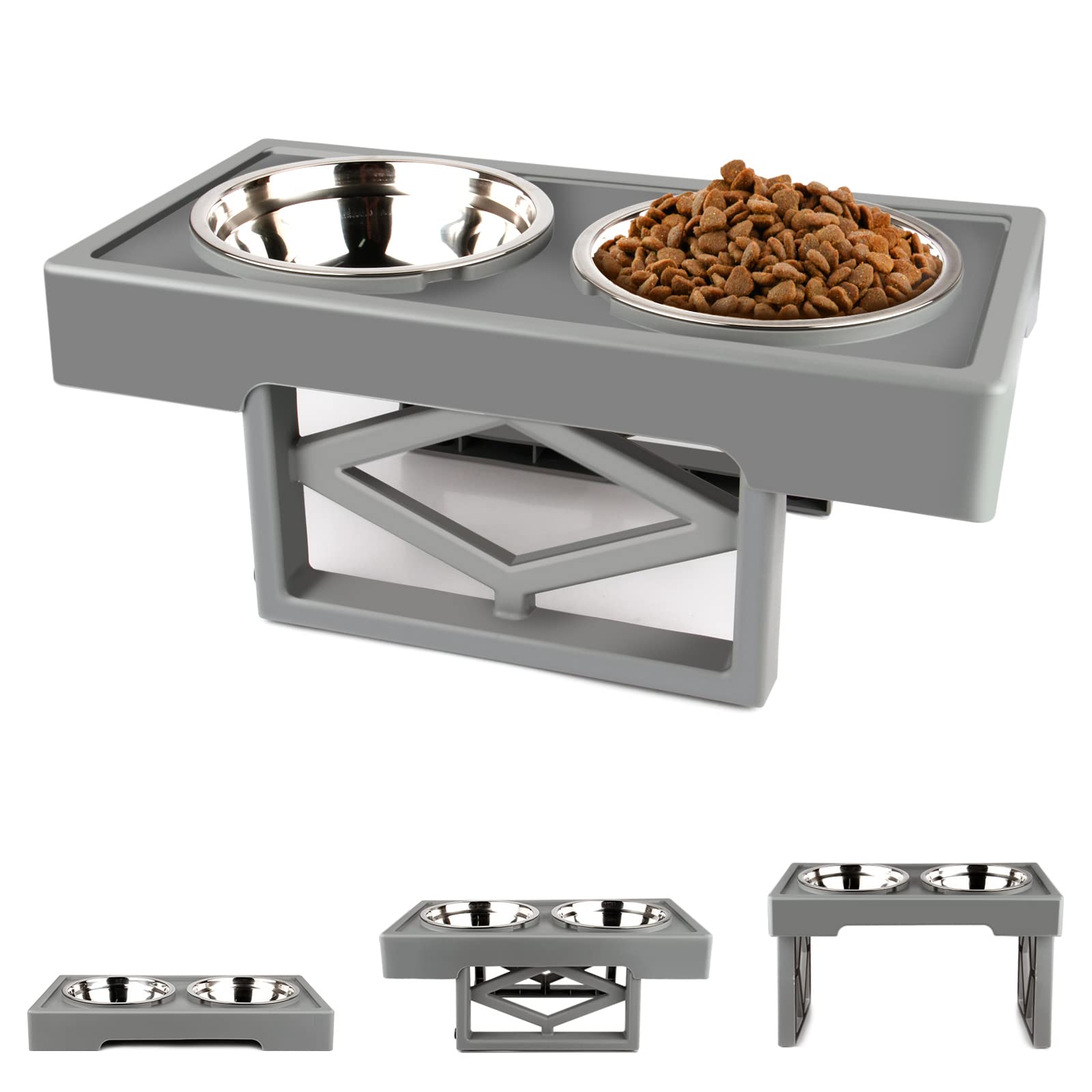 HYPERY Elevated Dog Bowls for Large Dogs Medium and Small - Raised Dog Bowl  Stand Feeder Dog Dish Food Bowls - Double Stainless Steel F